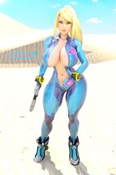 3d alternate_ass_size alternate_breast_size antarxrigel big_breasts blonde_female blonde_hair blue_eyes breasts cleavage desert fat_ass fat_butt female female_only heeled_shoes large_breasts large_butt looking_at_viewer metroid nintendo samus_aran skin_tight thick_thighs wide_hips zero_suit_samus