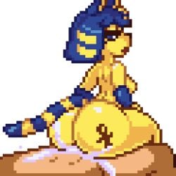 animal_crossing animated ankha ass blue_hair breasts cat_ears cat_tail color colored countmoxi nintendo pixel_art pixelated reverse_cowgirl_position sentones source_request tagme year_request yellow_body