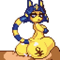 animal_crossing animated ankha ass blue_hair breasts cat_ears cat_tail color colored countmoxi nintendo pixel_art pixelated reverse_cowgirl_position sentones source_request tagme year_request yellow_body