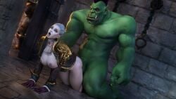 1boy 1girls ahe_gao big_breasts blizzard_entertainment doggy_style female green_balls green_penis grey_eyes grey_hair horde_domination human katherine_proudmoore larger_male orc orc_(warcraft) orc_dom orc_male orced penis prison_cell prisoner straight thick_thighs world_of_warcraft zentaeron