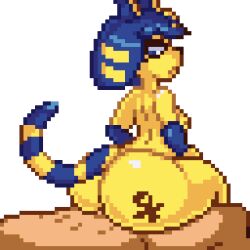 alpha_channel animal_crossing animated ankha ass blue_hair cat_ears cat_tail color colored countmoxi female nintendo penis pixel_art pixelated reverse_cowgirl_position sentones source_request tagme year_request yellow_body