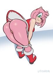 2022 accessory amy_rose anthro ass bent_over big_butt blush boots breasts clothed clothing digital_media_(artwork) dress eulipotyphlan female footwear fur genitals gloves green_eyes hair hair_accessory hairband handwear hedgehog hi_res kneeling looking_at_viewer looking_back loshon mammal one_eye_closed panties panties_around_legs panties_down partially_clothed pink_body pussy rear_view sega simple_background smile solo sonic_(series) sonic_the_hedgehog_(series) underwear underwear_down video_games wink winking_at_viewer