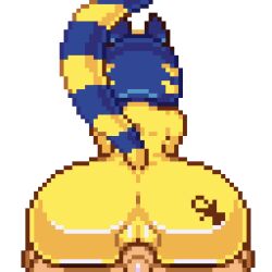 animal_crossing animated ankha ass assjob blue_hair buttjob cat_ears cat_tail color colored countmoxi nintendo pixel_art pixelated pussyjob reverse_cowgirl_position source_request tagme year_request yellow_body