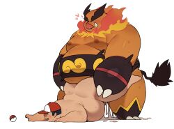 2022 absurd_res anthro anthro_dominating_human anthro_on_human belly belly_on_ground big_belly bodily_fluids cum cumflated_belly cumflation duo emboar generation_5_pokemon genital_fluids hi_res human inflation interspecies kemono male male/male mammal moobs nintendo nipples obese obese_male orange_body overweight overweight_male pokeball pokemon pokemon_(species) pokephilia quanjiang sex simple_background video_games zoophilia