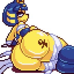 animal_crossing animated ankha ass blue_hair cat_ears cat_tail color colored countmoxi nintendo pixel_art pixelated source_request tagme year_request yellow_body