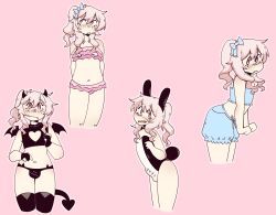 1boy akiyama_mizuki bikini bunny_ears bunnysuit clothed cute devil_horns devil_tail erection femboy inainis male male_only outfit pink_eyes pink_hair project_sekai short_skirt solo thigh_highs transparent_clothing