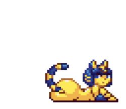 animal_crossing animated ankha ass blue_hair cat_ears cat_tail color colored countmoxi nintendo pixel_art pixelated source_request tagme wagging_tail year_request yellow_body