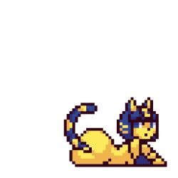 animal_crossing animated ankha ass blue_hair cat_ears cat_tail color colored countmoxi nintendo pixel_art pixelated tagme yellow_body