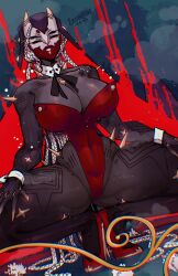 1girls 4_eyes boob_window bottom_lip braided_hair breast breasts_out bungie bunnysuit buttons child_bearing_hips choker cleavage cleavage_dress collar covered_nipples covered_pussy curvaceous curves curvy curvy_body curvy_female curvy_figure curvy_hips dark-skinned_female dark_skin demon demon_girl demoness destiny_(game) ear exobelos female female_focus female_only gold gold_(metal) gold_jewelry grey_skin guardian_(destiny) hair hands_on_knees heels hi_res high_heels high_resolution hips hourglass_figure huge_breasts hunter_(destiny) large_breasts larger_female leotard long_hair long_hair_female looking_at_viewer looking_down looking_down_at_viewer mask masked masked_female metal_tail midriff navel navel_line nun nun's_habit nun_outfit oc on_table open_legs open_mouth original original_character presenting presenting_hindquarters red_bunnysuit red_high_heels red_skin sharp_teeth siishi_(exobelos) skimpy skimpy_clothes slim_waist smile smiling smiling_at_viewer solo solo_female solo_focus spikes spikes_(anatomy) spread_legs spreading squat squating succubus succubus_horns tail tattoo tattoo_on_arm tattoo_on_legs tattooed_arm tattoos teeth teeth_showing teeth_visible thick_thighs thigh_gap thighs thunder_thighs tight_clothes tight_clothing tight_fit toned toned_body toned_female toned_stomach white_hair wide_hips wrist_cuffs