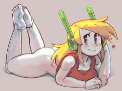 1girls android ass big_ass blonde_hair blush bottomless cave_story curly_brace feet female legs_up long_hair lying_on_stomach mostly_nude pale_skin pinup robot_ears robot_girl solo_female tank_top thick_thighs wamudraws