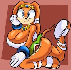 1girls ass big_ass big_breasts big_butt breasts bubble_butt cleavage cleavage_overflow gloves gold_jewelry hand_on_head hand_on_knee jewelry looking_at_viewer pinup sandals side_view skirt solo solo_female someth1ngoranother sonic_(series) sonic_the_hedgehog_(series) thick_thighs tikal_the_echidna wristband