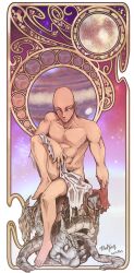 holding_object male_only nude_male one-punch_man saitama sitting solo tarot_card tikal_yang