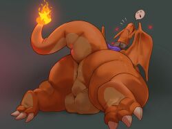 absurd_res anus ass backsack balls big_butt charizard collar dragon feral generation_1_pokemon genitals heart hi_res male nintendo orange_body pokemon pokemon_(species) raised_tail scarf solo steen thick_tail video_games wings