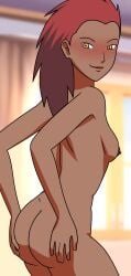 1girls blush breasts brown_skin completely_nude dark-skinned_female dark_skin female female_only from_behind karui long_hair looking_at_viewer looking_back misaeldm naked naruto naruto_(series) naruto_shippuden petite presenting presenting_ass presenting_hindquarters rear_view red_hair round_ass sideboob small_breasts smile solo solo_focus yellow_eyes