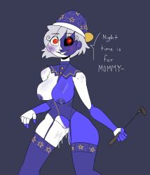 5_fingers animatronic black_sclera blue_eyes blush bodily_fluids breasts clothing cum cum_in_pussy cum_inside daycare_attendant_(fnaf) dripping female fingers five_nights_at_freddy's five_nights_at_freddy's:_security_breach genital_fluids golf_club grey_hair hair hat headgear headwear humanoid leaking leaking_cum legwear machine moondrop multicolored_body multicolored_head nightcap nipples not_furry red_eyes robot rule_63 scottgames smile solo star_pattern stockings teeth thigh_highs white_body zhenai