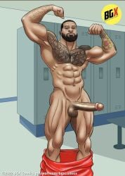 african african_male bgx_comics big_cock big_penis boner erect_penis erection flexing hard_on huge_cock locker_room looking_at_viewer male male_only melanin muscles muscular muscular_male onlyfans_model pants_down real_person tattoo venom_muscle