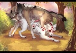 amaterasu canid canine canis capcom deity duo eunuch female feral hi_res male male/female mammal meiko_(umbre2597) nightwatch okami slyfox video_games wolf