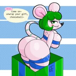 1girls 2022 animal_crossing anthro ass ass_bigger_than_head bedroom_eyes big_ass big_breasts big_butt birthday biting_lip blush bomba_world12 breasts bree_(animal_crossing) bubble_butt bursting_breasts cleavage cleavage_overflow dat_ass fat_ass furry green_hair looking_at_viewer nintendo present presenting rodent side_view sideboob solo solo_female thick_thighs thighs tied underboob