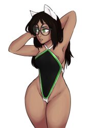 areola_slip arms_behind_back dog_ears glasses homestuck jade_harley looking_away rainbowsprinklesart solo swimsuit