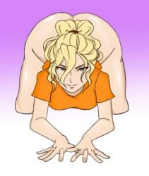 annabeth_chase ass blonde_female blonde_hair exposed_ass face_down_ass_up fat_ass front_view grey_eyes grin gummidx orange_shirt pawg percy_jackson_and_the_olympians ponytail red_hairband simple_background smirk tagme