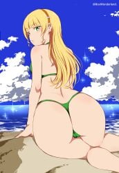 ass beach big_ass big_butt blonde_hair box_wonderland green_eyes heanna_sumire love_live! love_live!_superstar!! swimsuit