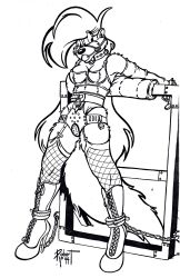 1990s 1994 1girls 20th_century anthro ball_gag belt bondage chained chastity chastity_belt collar corset cuffed female female_chastity female_only fishnets gagged garterbelt high_heels latex original original_character traditional_media_(artwork) vawlkee