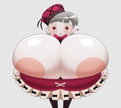 alternate_breast_size areolae big_areola big_breasts big_nipples breasts breasts_bigger_than_head breasts_bigger_than_torso chounyuu doll dress gigantic_breasts grey_skin heart laetitia laetitia_(lobotomy_corporation) large_breasts library_of_ruina lobotomy_corporation massive_breasts metaskei nipples pale-skinned_female pale_skin project_moon