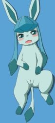 2019 4_toes anus big_ears black_nose blue_background blue_eyes blue_fur blush canine digital_media_(artwork) eeveelution female feral flat_chest fur furry furry_only glaceon hi_res koorinezumi leg_up legs_up long_ears lying mammal multicolored_tail nintendo no_nipples nude on_back open_mouth paws pokémon_(species) pokemon pose pussy shadow simple_background smile snout solo spread_legs spreading tail text thick_thighs toes tongue video_games wide_hips