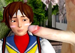 1boy 3d 3d_(artwork) blush female happy muscular_male ponhiki ryu_(street_fighter) sailor_collar sakura_kasugano street_fighter street_fighter_v xnalara