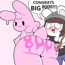 2020 anthro ass big_butt blush breasts chinchilla chinchillid duo female gelbun gift goo_creature hi_res lagomorph leporid looking_back male male/female mammal nipples original original_character original_characters painting rabbit rodent thick_thighs tony_(tonytoran) tonytoran