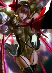 1girls big_breasts breasts fate/grand_order fate_(series) female highres long_hair nipples paid_reward patreon_reward polearm pubic_hair purple_hair red_eyes scathach_(fate) solo zumi