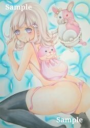 ass behind_view danganronpa danganronpa_2:_goodbye_despair female_only large_ass looking_back monomi_(danganronpa) nanami_chiaki smooth_skin super_danganronpa_2 tama_(kkm11030611) thick_ass thighhighs thong topless topless_female