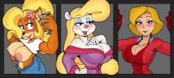 3girls activision animaniacs armpits bathrobe blush breasts cleavage clothing clover_(totally_spies) coco_bandicoot crash_(series) daxzor electronics female_only flashing_breasts flower_in_hair fur furry human krimreaper long_hair looking_at_phone looking_at_viewer minerva_mink phone ponytail portrait recolor short_hair tagme taking_picture taking_selfie totally_spies warner_brothers