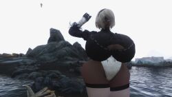 bethesda_softworks curvaceous curvy curvy_body curvy_female curvy_figure dark-skinned_female dark_skin exaggerated_anatomy huge_ass huge_breasts hyper_ass hyper_breasts hyper_thighs makad321 nier:_automata outdoors outside posing skyrim the_elder_scrolls thick_ass thick_legs thick_lips thick_thighs yorha_2b_(cosplay) yorha_2p