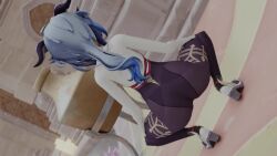 1girls 3d ahoge animated ass ass_shake bare_shoulders blue_hair bodysuit female from_behind ganyu_(genshin_impact) genshin_impact goat_horns horns jiggle kishi leotard long_hair pantyhose solo twerking very_long_hair video webm