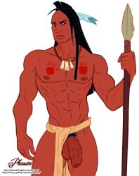 1boy disney flaccid flaccid_penis kocoum long_hair long_hair_male looking_at_viewer male male_focus male_only melanin muscles muscular muscular_male penis_out phausto pocahontas posing uncut veiny_penis