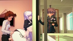 1boy 1boy1girl 1girls 2boys 3d ahe_gao artist_request behind_door big_ass big_butt bubble_ass bubble_butt cheating cheating_girlfriend clothed clothed_sex danganronpa female fenrirsjaw implied_cheating implied_netorare kirigiri_kyouko koikatsu kuwata_leon lavender_hair male naegi_makoto netorare ntr straight_hair tagme thick_ass thick_thighs