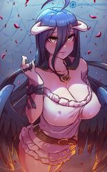 1girls albedo_(overlord) big_breasts cleavage demon demon_girl female female_only himmely light-skinned_female light_skin nipple_bulge overlord_(maruyama) short_dress smirk succubus succubus_horns succubus_wings thick_thighs