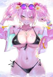 1girls alternate_version_available bikini breast_tattoo breasts brws female gyaru hi_res hips huge_breasts idolmaster jougasaki_mika light-skinned_female light_skin necklace pink_hair slim_waist star_necklace tattoo thick_thighs thighs twintails wide_hips yellow_eyes