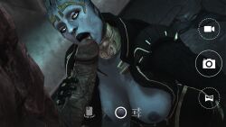 1boy 1girls 3d alien alien_girl areolae asari big_penis blowjob blue_skin breasts breasts_out camera cum_on_face exposed_breasts fellatio female huge_cock interspecies kneeling krogan large_penis licking licking_penis male mass_effect mature_female milf monster_cock mouth_open nipples oral oral_sex penis recording samara selfie size_difference straight weebstank