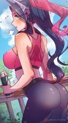 1girls alternate_version_available ass ass_focus big_ass bubble_ass bubble_butt female female_only himmely irelia_xan league_of_legends light-skinned_female light_skin looking_back workout_clothes yoga_pants