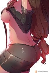 1girls ass_cleavage big_ass big_breasts bubble_ass bubble_butt butt_crack faceless female female_only final_fantasy final_fantasy_vii himmely sideboob square_enix sweat thick_thighs tifa_lockhart undressing