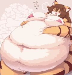 bbw chubby eigetsu furry grabbing_own_belly huge_belly huge_breasts original_character overweight_anthro overweight_female