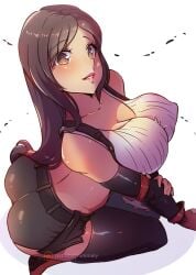 1girls big_ass cleavage female female_only final_fantasy final_fantasy_vii high-angle_view himmely huge_breasts light-skinned_female light_skin nipple_bulge square_enix thigh_highs tifa_lockhart