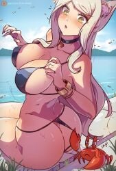 1girls ahri beach big_ass big_breasts bikini blonde_hair bubble_ass bubble_butt crab female female_only himmely k/da_ahri k/da_series league_of_legends light-skinned_female light_skin looking_back sideboob sitting snip