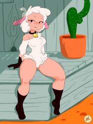 anthro breasts female female_focus female_only furboz furry leggy_lamb porch sheep sheep_girl sheep_wrecked sitting thick_thighs