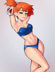 1girls armpits big_breasts bikini breasts eye_contact female female_only game_freak green_eyes half-closed_eyes holding_poke_ball kasumi_(pokemon) light_skin loodncrood looking_at_viewer nintendo nipple_bulge orange_hair poke_ball pokemon pokemon_(game) pokemon_rgby shirt side_ponytail thighs