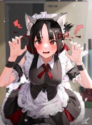 artist_request black_hair blush cat_ears chanism chanism! dress kaguya-sama_wa_kokurasetai_~tensai-tachi_no_renai_zunousen~ maid_headdress maid_uniform shinomiya_kaguya tagme tagme_(artist)