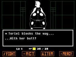 1girls anthro ass ass_in_dress big_ass breasts bubble_butt clothed clothing english_text female fur furry furry_only gameplay_mechanics huge_ass looking_back milf pixel_art presenting presenting_ass presenting_hindquarters tagme tail text toriel undertale undertale_(series) xmelomor24x