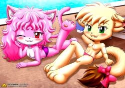 2girls annie_(little_tails) anthro april_(little_tails) bbmbbf cat female female_only furry gold_level little_tails looking_at_viewer one_eye_closed palcomix pietros_secret_club